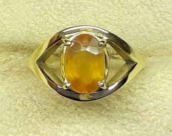 Yellow Sapphire Ring: Oval Gemstone, Gold Plated Panchadhatu Band