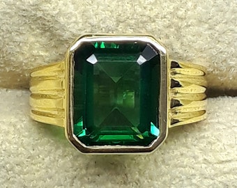 Green Tourmaline Ring: Sterling Silver Gold Band, Cushion Cut
