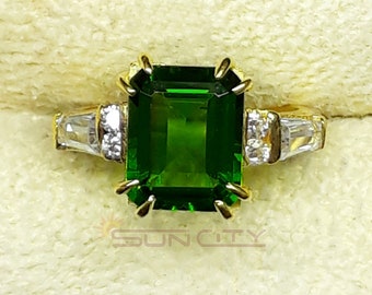 Emerald Cut Green Tourmaline Ring: Gold Plated Sterling Silver Birthstone Jewelry