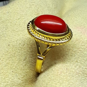 Oval Red Coral Ring: Handmade Gold Vermeil Sterling Silver Birthstone