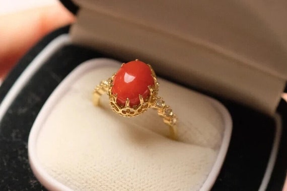 Astrological 6.10 carat Natural Red Coral Ring – Diamosite