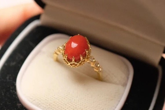 Natural Coral Ring Coral Ring for Women Real Red Coral Gemstone
