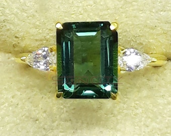Emerald Ring – 3.40 Carat, 22k Gold Plated Sterling Silver