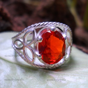 Orange Sapphire Ring, Sterling Silver Ring, Anniversary Engagement Ring for Women, Oval Sapphire Christmas Day  Gift For Her