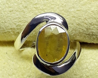 Natural Yellow Sapphire Ring: Adjustable Sterling Silver Bezel Setting