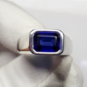 Anello con zaffiro blu naturale da 5,50 carati - Anello fatto a mano con promessa per unisex - Pietra portafortuna di settembre - Regalo di compleanno - Anello con zaffiro blu per uomo e donna