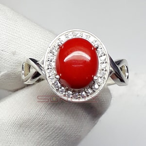 Natural Red Coral Ring-Women Ring-Oval Cut Red Stone Ring For Her-Anniversary Gift For Wife-Birthday Gift-Birthstone Ring For Women