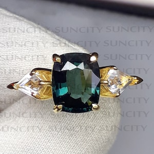 Türkiser Saphir Sterling Silber Ring: Pillow Cut, Topas Akzente