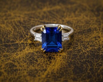 Blue Sapphire Ring, Dainty 925 Sterling Silver, Octagon Shape Royal Blue Stone Jewellery, Anniversary Birthday Gift For Her, Women Ring