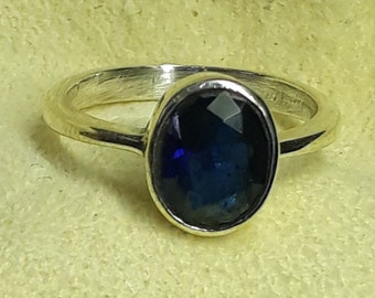 Natural Blue Sapphire Ring: Handmade 925 Sterling Silver, Oval Stone