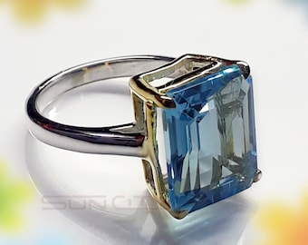 Natural Blue Topaz Ring-Gold Plated Collet Ring-Natural Topaz Ring-Wedding Ring-Birthstone Ring-Promise Ring-Gemstone Ring-Gift Jewelry