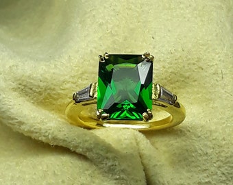 Emerald Cut Apatite Ring: 14k Gold Plated Sterling Silver