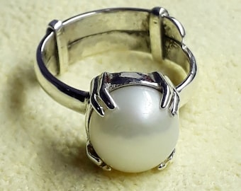 Sterling Silver Pearl Ring: Round Birthstone Jewelry