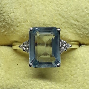 Emerald Cut Aquamarine Ring: Solid Sterling Silver Birthstone