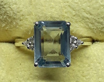 Emerald Cut Aquamarine Ring: Solid Sterling Silver Birthstone