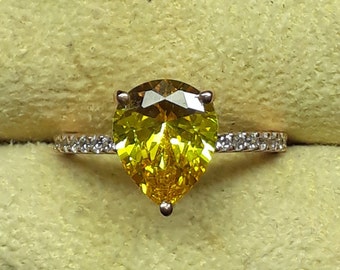 Anillo de citrino natural: joyería de plata de ley con corte de pera y piedra de nacimiento
