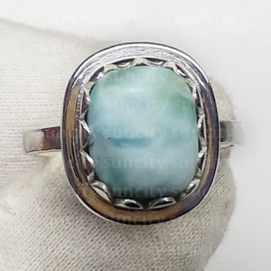Handgemaakte ovale natuurlijke larimar-ring: 925 sterlingzilveren geboortesteensieraden
