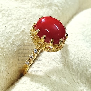 Natural Coral Ring-Coral Ring for Women-Real Coral Gemstone-Yellow Gold Plated Jewelry Birthday anniversary Gift For Her-Mother&#39;s Day Gift