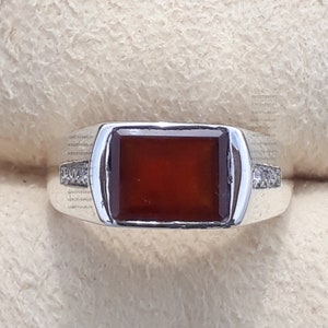 Emerald Cut Hessonite Garnet Ring: Sterling Silver Birthstone Statement Ring