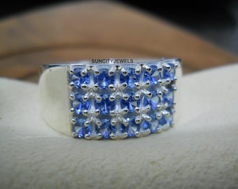 Blue Sapphire Ring, Men Ring, 925 Sterling Silver, Birthday Anniversary Gift For Him