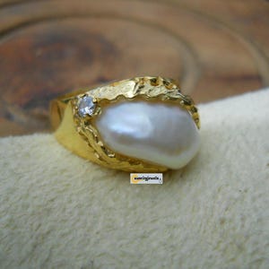 Baroque Pearl Ring: 18k Gold Plated 925 Silver Statement Ring
