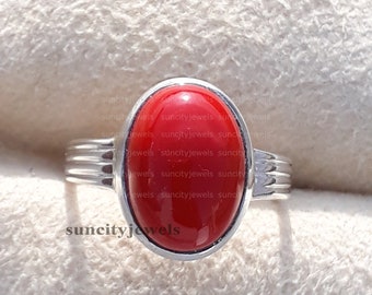 Anello in corallo naturale - Scopi astrologici - Anello in vera pietra preziosa di corallo fatto a mano - Per uomo e donna, gioiello con pietra portafortuna, regalo per la festa della mamma