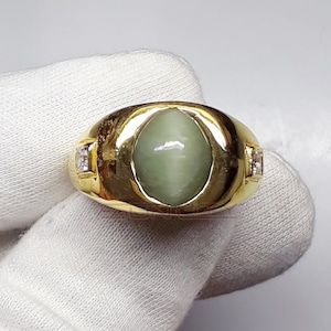 Natural Cat&#39;s Eye Ring: Handmade Sterling Silver Gold Band