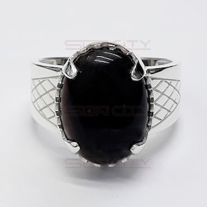 Schwarzer Hakik Ring: Ovaler Solemani Aqeeq, Sterling Silber, astrologischer Ring
