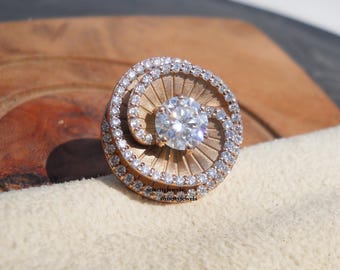 Moissanite Ring, 925 Sterling Silver Ring, Spiral Round Cut Engagement Ring, Promise Ring, Halo Statement Ring, Bridal Jewelry, Gift for Her