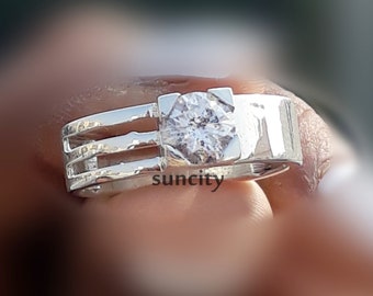 Handmade Sterling Silver Moissanite Ring - Unisex Engagement Ring