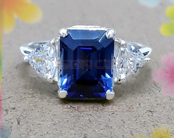 Emerald Cut Tanzanite Ring: Solid 925 Sterling Silver Birthstone Jewelry