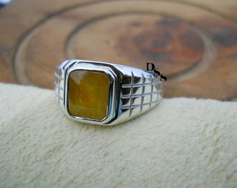 Anello con zaffiro giallo naturale, anello da donna/uomo: argento sterling 925, panchdhatu, gioiello con zaffiro, pietra portafortuna astrologica, regalo per lei/lui