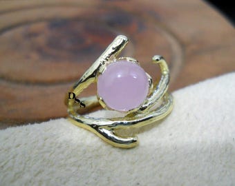 Natural Rose Quartz Ring, Nature Inspired Unique Silver Engagement Ring, Leaf Branch Pink Wedding Ring, Women Ring, Anniversary Gift for her