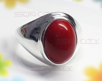 7.50 Carat Natural Coral Ring-For Astrological Purposes-Genuine Coral Gemstone Handmade Ring-For Men or Women Ring Birthstone Jewelry