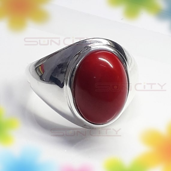7.50 Carat Natural Coral Ring-For Astrological Purposes-Genuine Coral Gemstone Handmade Ring-For Men or Women Ring Birthstone Jewelry