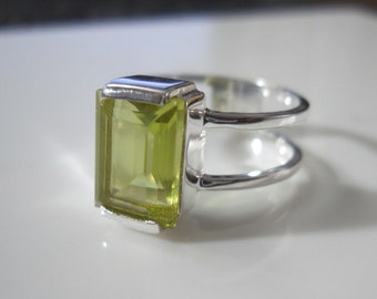 Emerald Cut Moldavite Ring: Handmade 925 Sterling Silver Gemstone