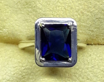 Natural Blue Sapphire Ring: Sterling Silver Bezel, Cushion Cut
