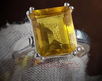 Yellow Sapphire Ring: 5.10 Carat, Sterling Silver Birthstone Jewelry