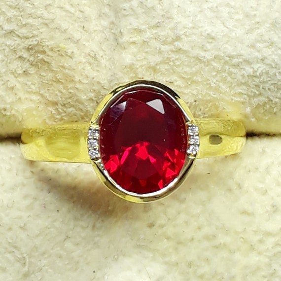 Owal Shape Red Stone with Diamond Artisanal Design Gold Plated Ring - Style  A850 – Soni Fashion®