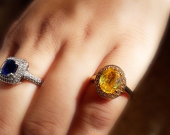 Natural Yellow Sapphire Ring: 3.50 Carat, Sterling Silver Gemstone Promise Ring