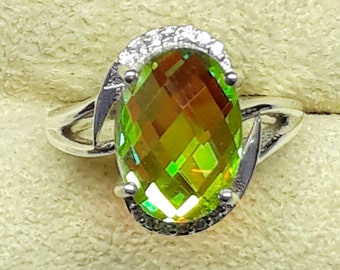 Mystic Topaz Sterling Silver Ring: Oval Cut Color Change Stone