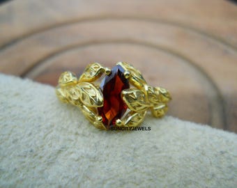 Garnet Ring, 925 Sterling Silver, Marquise Shape Gemstone, Gift For Her, Women Ring