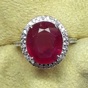 Oval Red Ruby Sterling Silver Ring: July Birthstone Jewelry