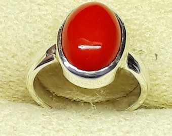 Natural Red Coral Ring: 925 Sterling Silver, Halo Bezel