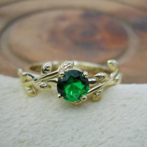Emerald Ring: Sterling Silver Leaves, Handmade Gemstone Flower Design