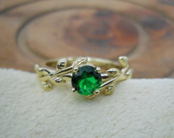 Emerald Ring | 925 Sterling Silver | Nature Inspire Leaf Branch Design | Green Gemstone Gift for Her