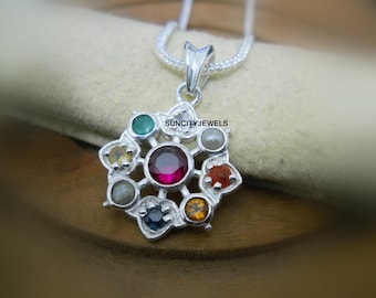 Natural Navratna Pendant, Nine Gemstone, Birthstone Astrological Pendant For Her/him