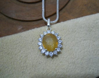 Natural Yellow Sapphire Pendant, 925 Sterling Silver, Anniversary Birthday Gift for Her, Birthstone Pendant