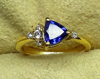 Natural Tanzanite Ring: Trillion Cut, Gold Plated Sterling Silver