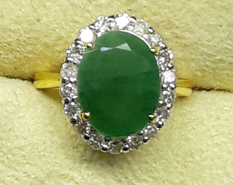 Oval Emerald Ring: 925 Sterling Silver, Gold Plated Band